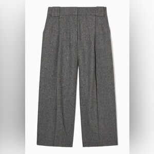 Cos Heather Grey Regular Wool Flannel Wide Leg Culottes 3/4 Length Trouser Pants